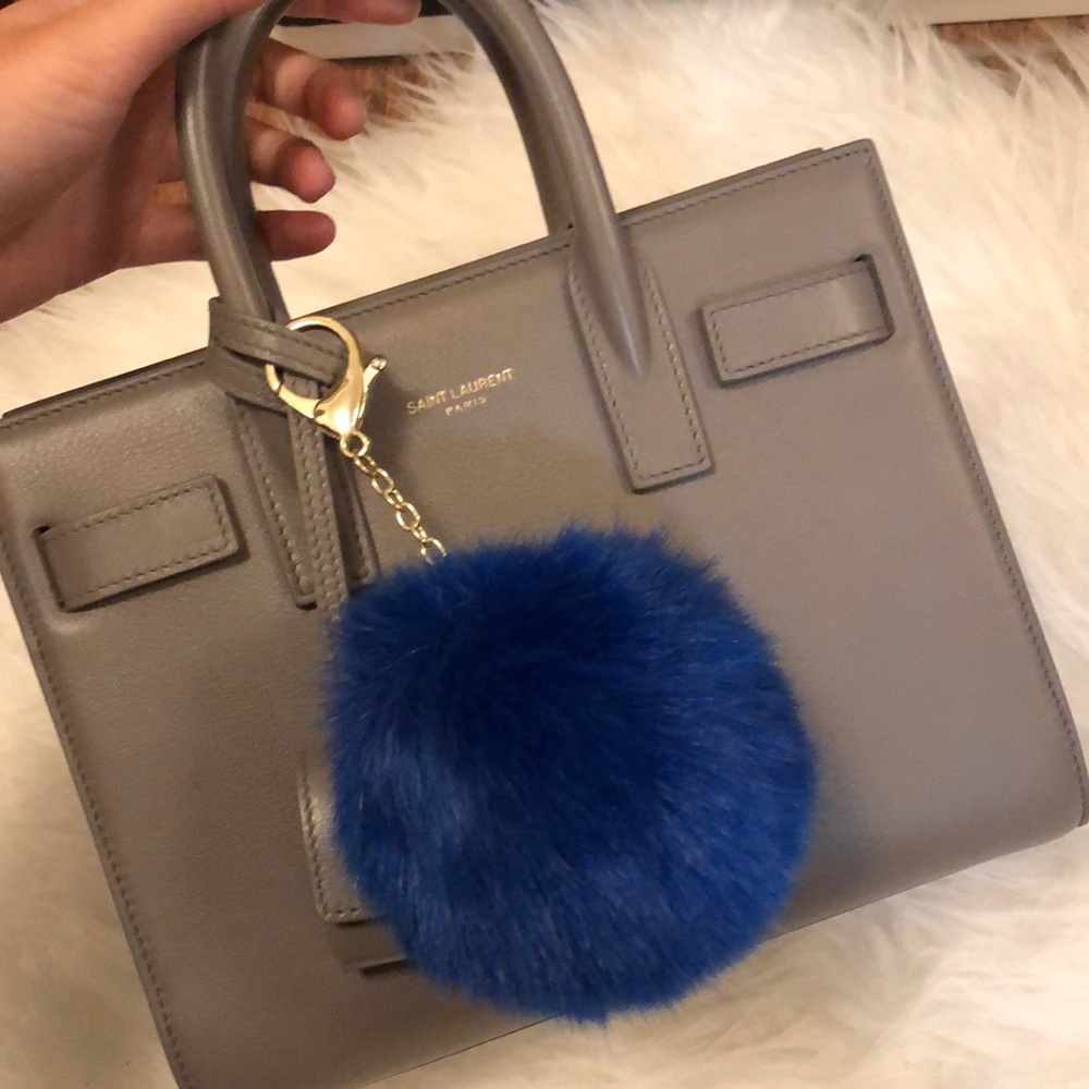 Blue Pom Pom keychain bag charm